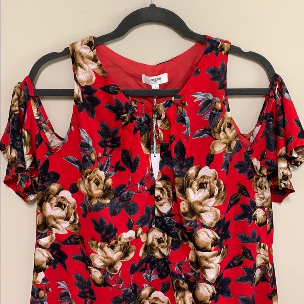 NWT! Umgee Red Cold Shoulder Floral Print Dress - Picture 1 of 8